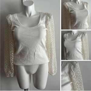 Anthropologie Cream Lace Sleeve Blouse
